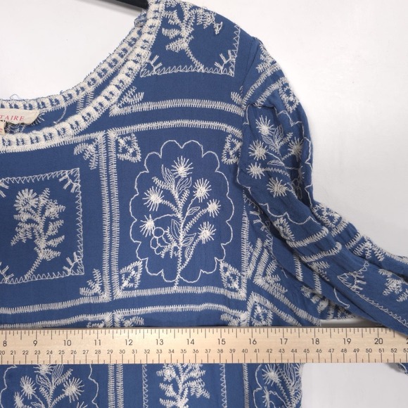 Anthropologie SOLITAIRE Women's MEDIUM Blue Floral Embroidered Top 24-800 - Picture 3 of 7